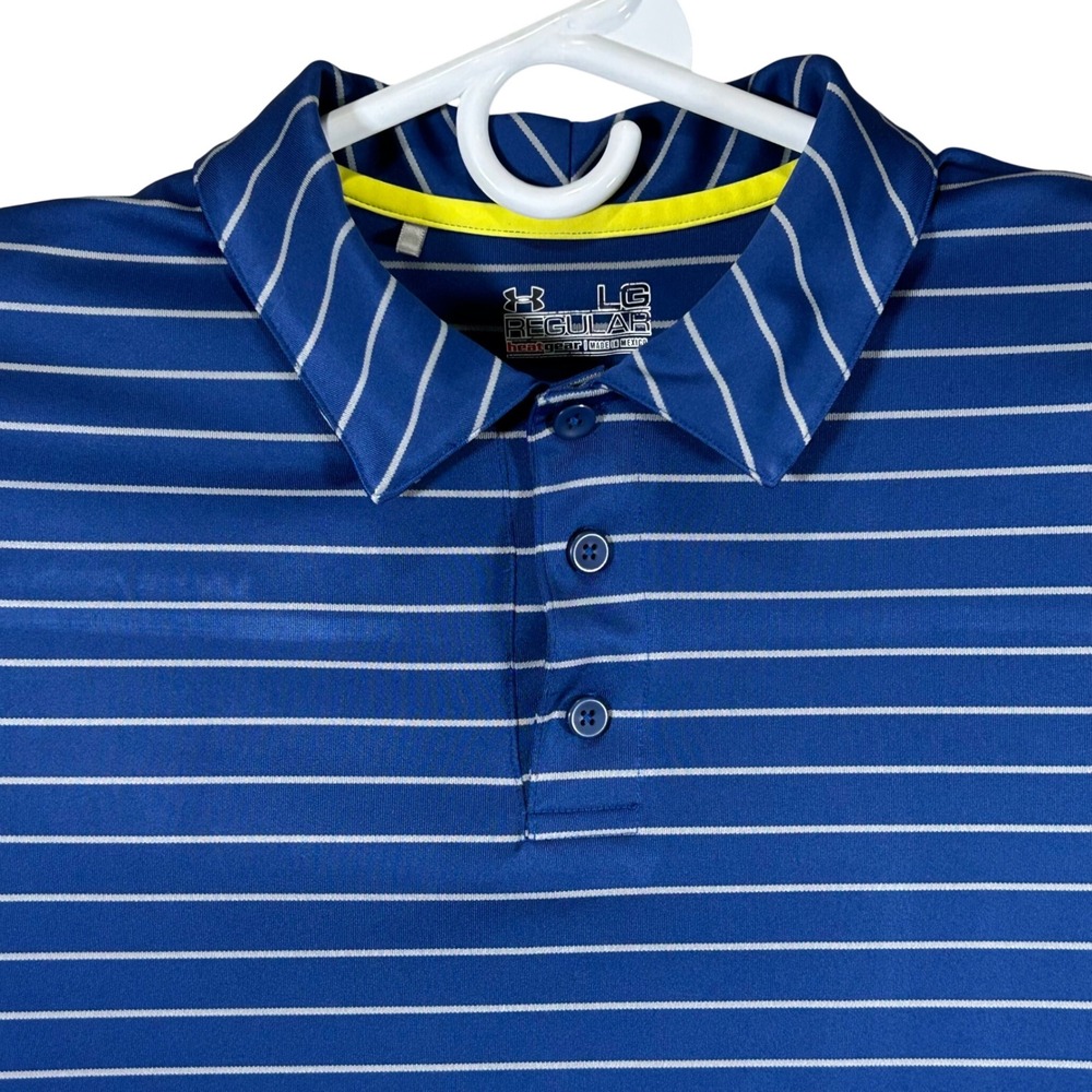 Under Armour HeatGear Mens Blue Striped Short Sleeve Golf Polo Shirt Large